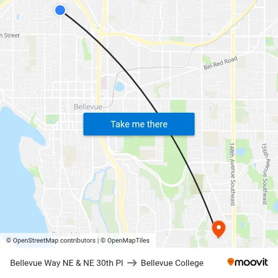 Bellevue Way NE & NE 30th Pl to Bellevue College map