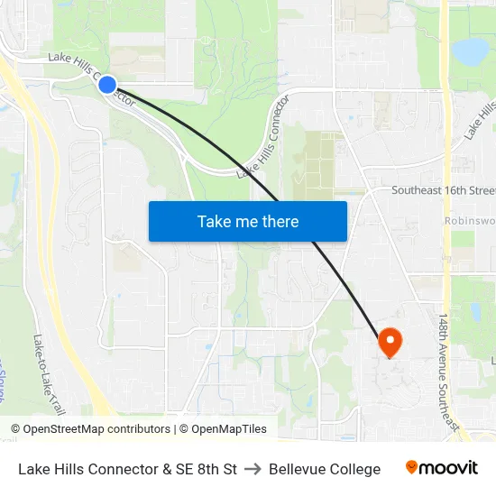 Lake Hills Connector & SE 8th St to Bellevue College map
