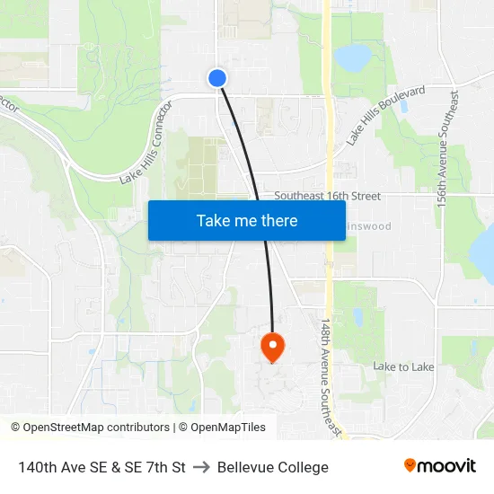 140th Ave SE & SE 7th St to Bellevue College map