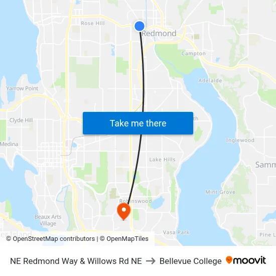 NE Redmond Way & Willows Rd NE to Bellevue College map