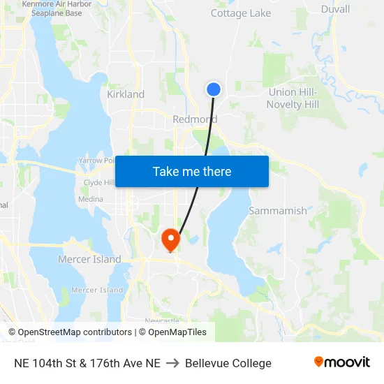NE 104th St & 176th Ave NE to Bellevue College map
