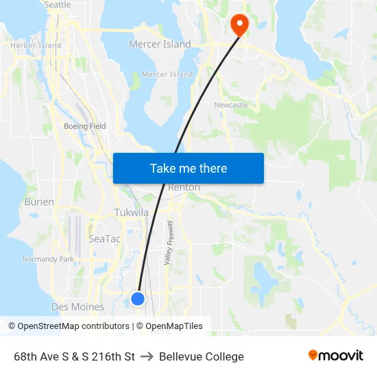 68th Ave S & S 216th St to Bellevue College map