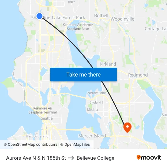 Aurora Ave N & N 185th St to Bellevue College map