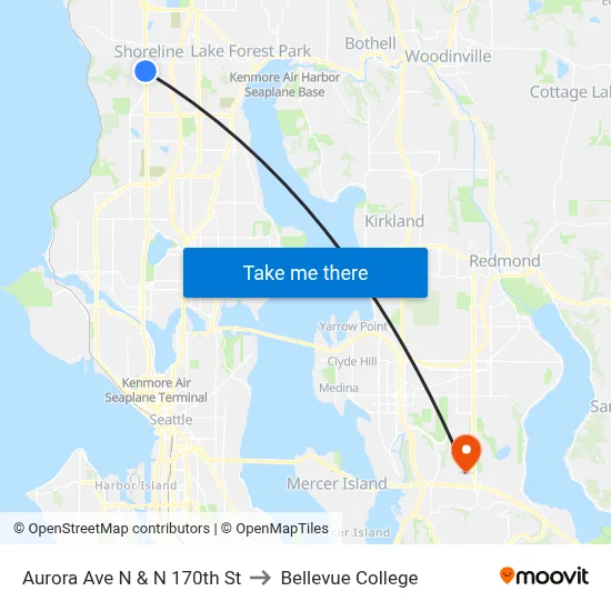 Aurora Ave N & N 170th St to Bellevue College map