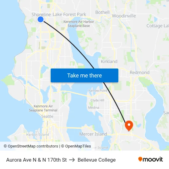 Aurora Ave N & N 170th St to Bellevue College map