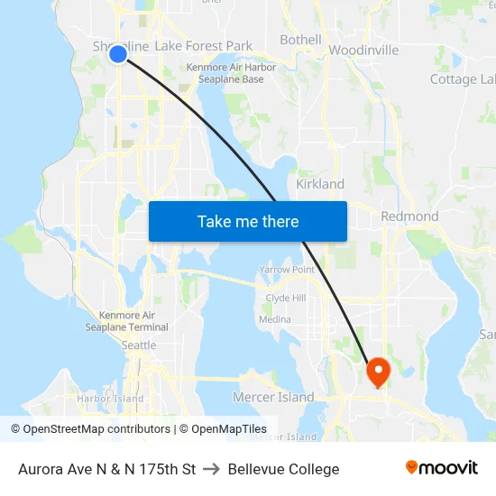 Aurora Ave N & N 175th St to Bellevue College map