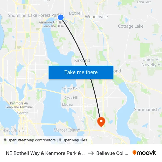 NE Bothell Way & Kenmore Park & Ride to Bellevue College map