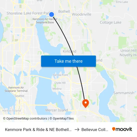 Kenmore Park & Ride & NE Bothell Way to Bellevue College map