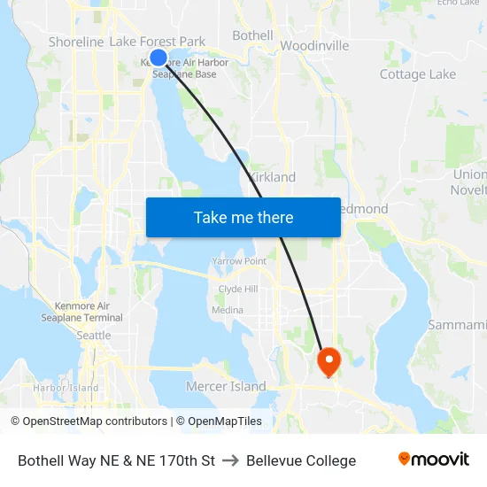 Bothell Way NE & NE 170th St to Bellevue College map
