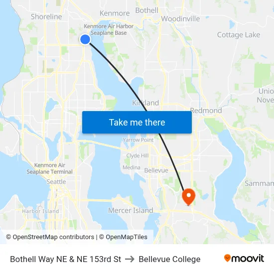 Bothell Way NE & NE 153rd St to Bellevue College map