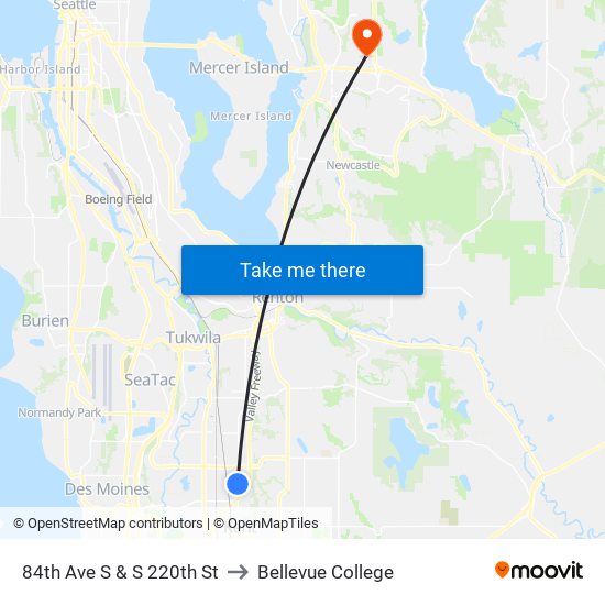 84th Ave S & S 220th St to Bellevue College map