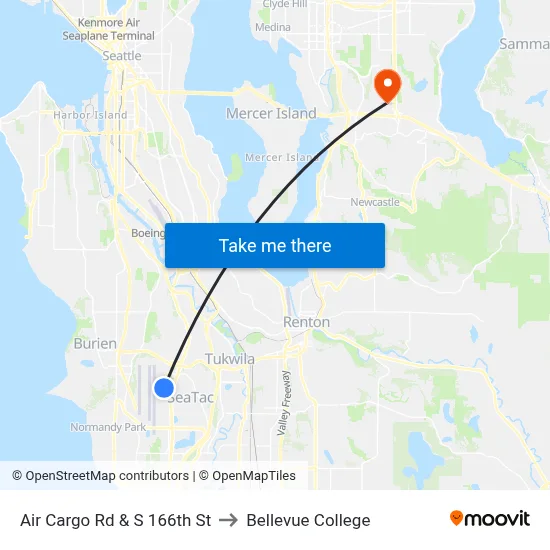 Air Cargo Rd & S 166th St to Bellevue College map