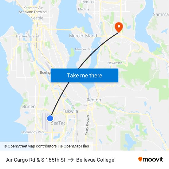 Air Cargo Rd & S 165th St to Bellevue College map