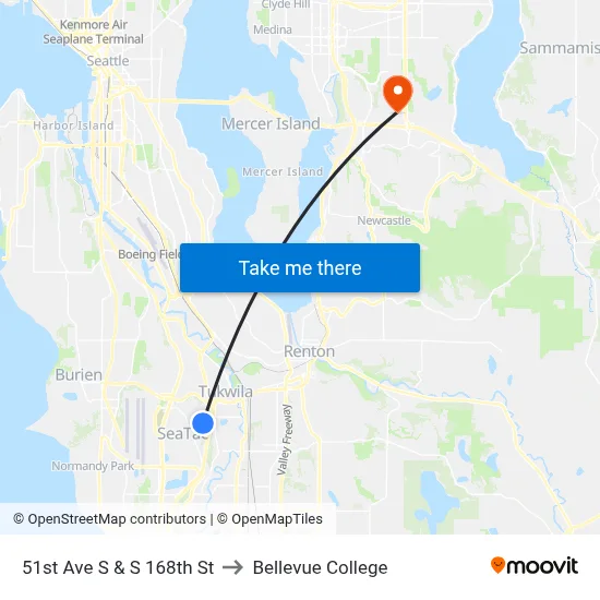 51st Ave S & S 168th St to Bellevue College map