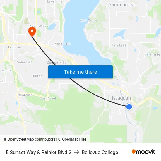 E Sunset Way & Rainier Blvd S to Bellevue College map
