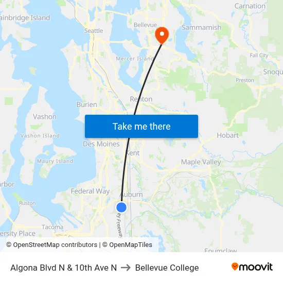 Algona Blvd N & 10th Ave N to Bellevue College map