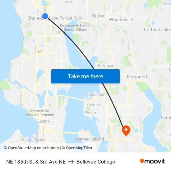 NE 185th St & 3rd Ave NE to Bellevue College map