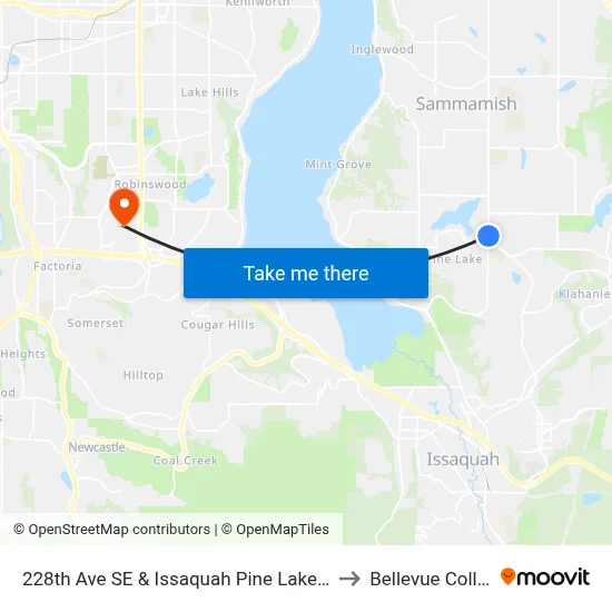 228th Ave SE & Issaquah Pine Lake Rd SE to Bellevue College map