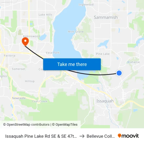 Issaquah Pine Lake Rd SE & SE 47th Way to Bellevue College map