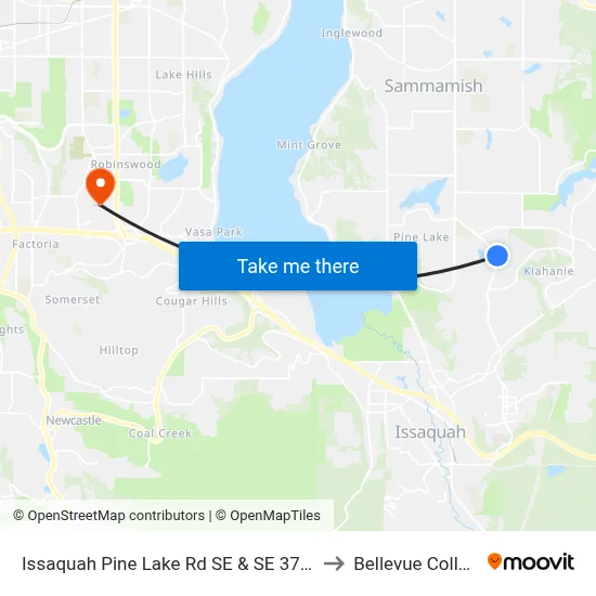 Issaquah Pine Lake Rd SE & SE 37th Pl to Bellevue College map