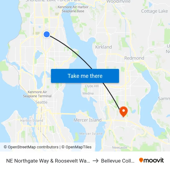 NE Northgate Way & Roosevelt Way NE to Bellevue College map