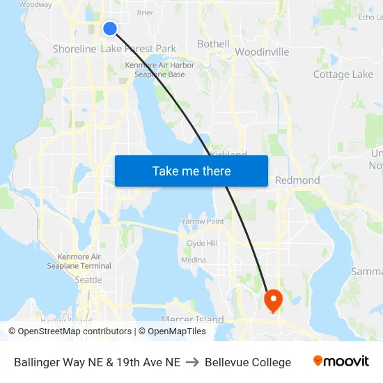 Ballinger Way NE & 19th Ave NE to Bellevue College map