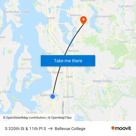 S 320th St & 11th Pl S to Bellevue College map