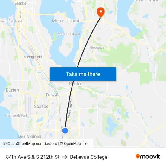 84th Ave S & S 212th St to Bellevue College map