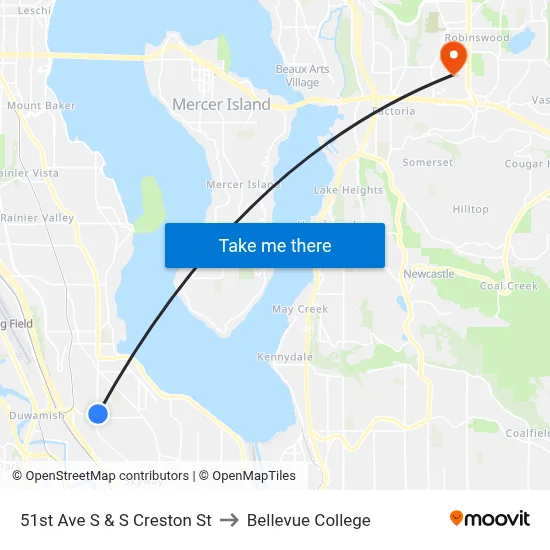 51st Ave S & S Creston St to Bellevue College map