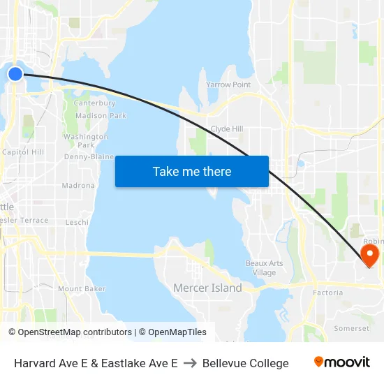 Harvard Ave E & Eastlake Ave E to Bellevue College map