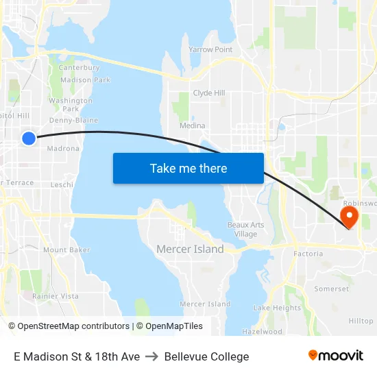 E Madison St & 18th Ave to Bellevue College map