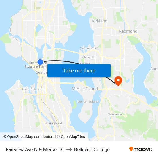 Fairview Ave N & Mercer St to Bellevue College map