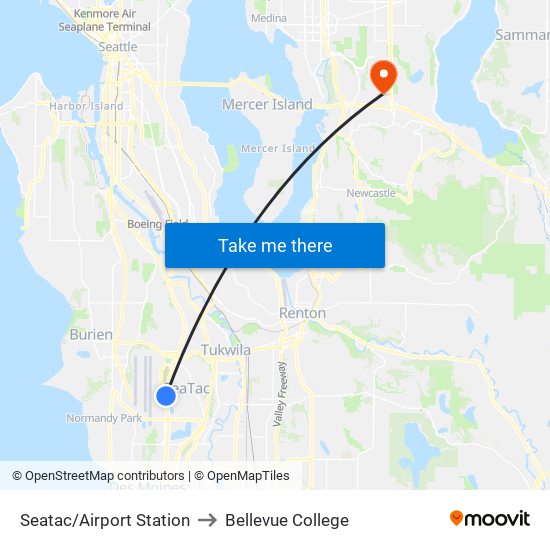 Seatac/Airport Station to Bellevue College map