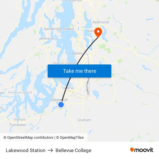 Lakewood Station to Bellevue College map