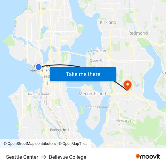 Seattle Center to Bellevue College map