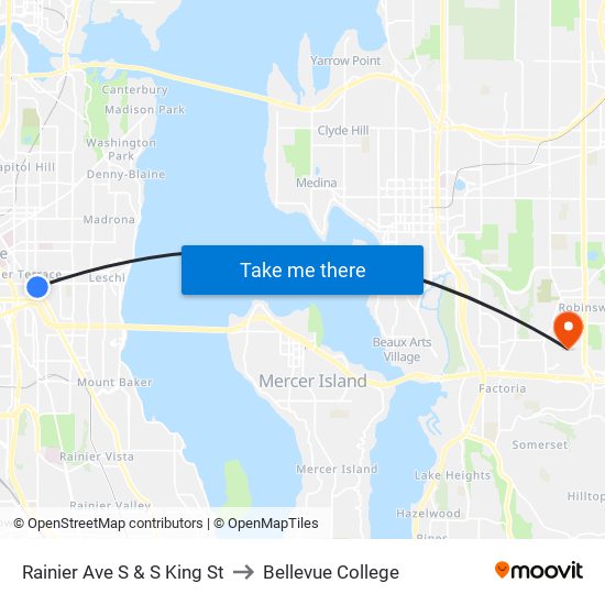 Rainier Ave S & S King St to Bellevue College map