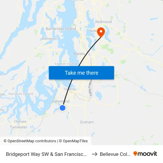 Bridgeport Way SW & San Francisco Ave SW to Bellevue College map