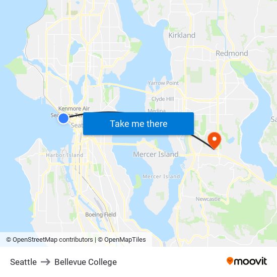 Seattle to Bellevue College map