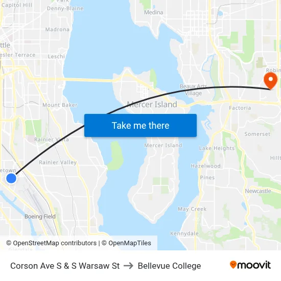Corson Ave S & S Warsaw St to Bellevue College map