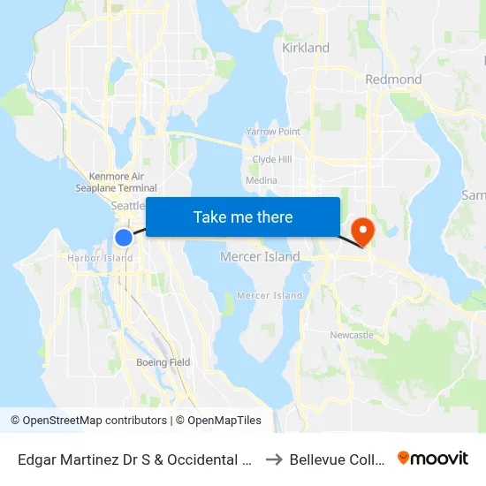 Edgar Martinez Dr S & Occidental Ave S to Bellevue College map
