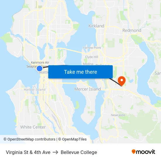 Virginia St & 4th Ave to Bellevue College map