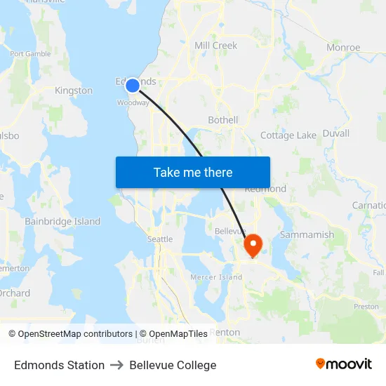 Edmonds Station to Bellevue College map