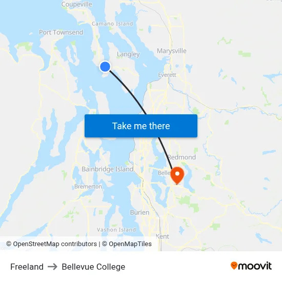 Freeland to Bellevue College map