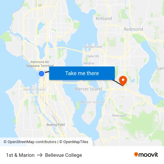 1st & Marion to Bellevue College map