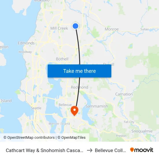 Cathcart Way & Snohomish Cascade Dr to Bellevue College map