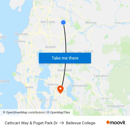 Cathcart Way & Puget Park Dr to Bellevue College map