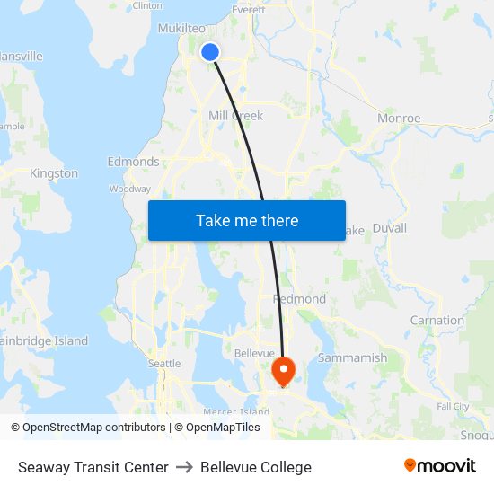 Seaway Transit Center to Bellevue College map