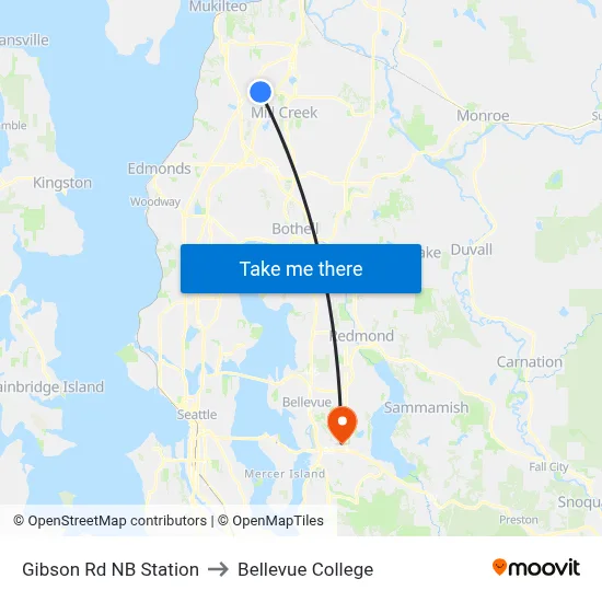 Gibson Rd NB Station to Bellevue College map