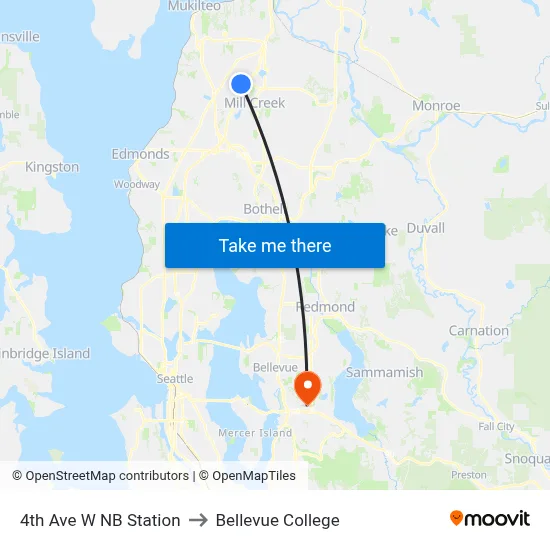 4th Ave W NB Station to Bellevue College map