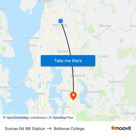Dumas Rd NB Station to Bellevue College map